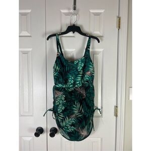 Cacique Green Leaf Print One Piece Swimsuit